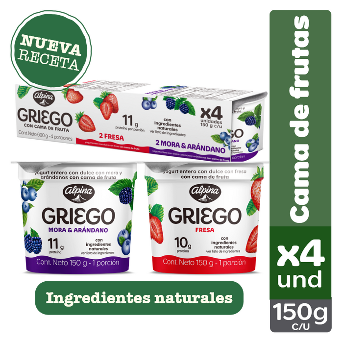 Yogurt Griego Cama De Frutas Multisabor Alpina 4 Und 150 Gr a domicilio