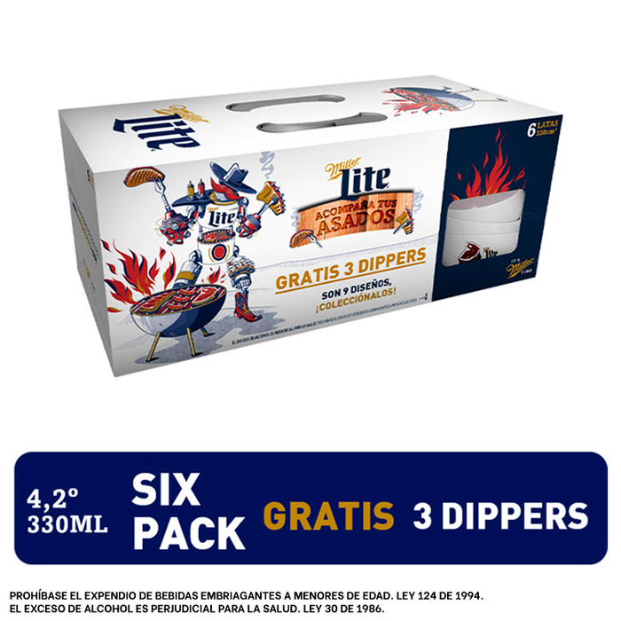 Cerveza Miller Lite Six Pack + GRATIS 3 Dippers a domicilio - Bogotá